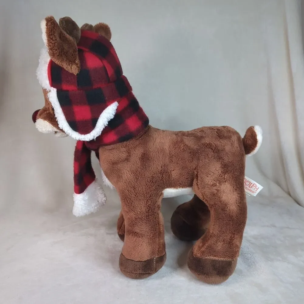 Rudolph The Red Nose Reindeer 14 in. Plaid Hunter Hat/Scarf Plush DanDee